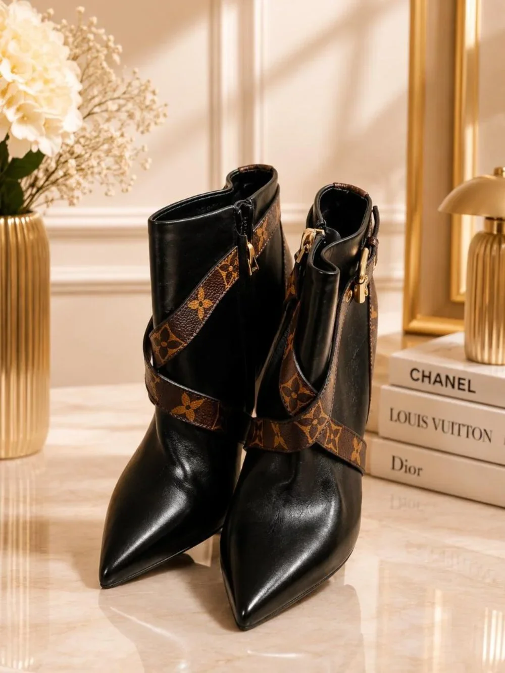 Authentic Louis Vuitton Monogram Star Trail Ankle Boots Black Leather